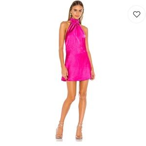 Lovers + Friends Hot Pink Satin Halter Mini Dress